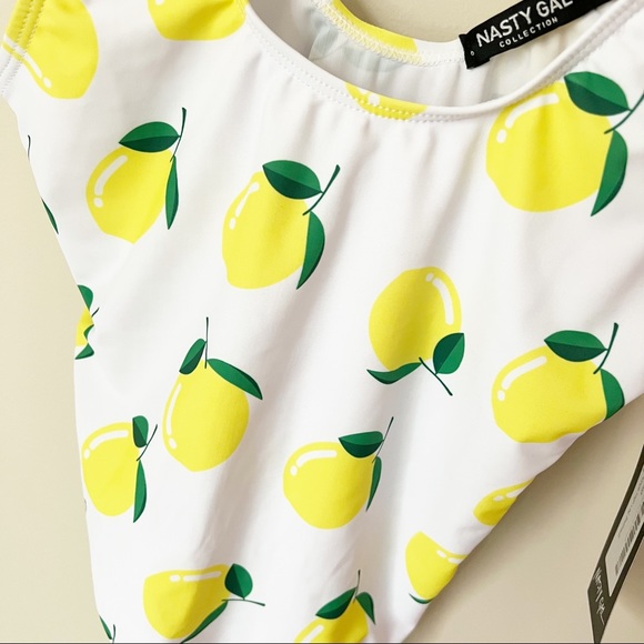 Nasty Gal Don't Be Bitter Lemon Plunge High Leg One Piece Swimsuit XS 0 NWT - Picture 6 of 14